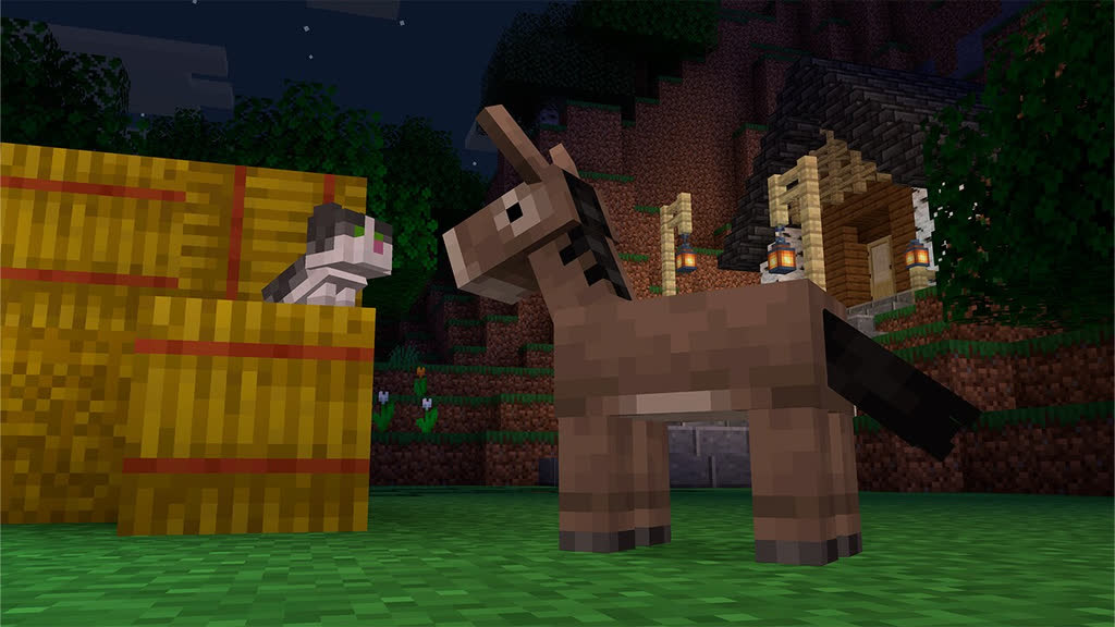 یک الاغ بچه نزدیک  یونجه در شب