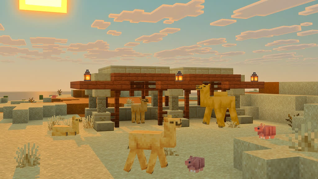  یک اصطبل شتر با شترهای بچه و آرمادیلوهای بچه