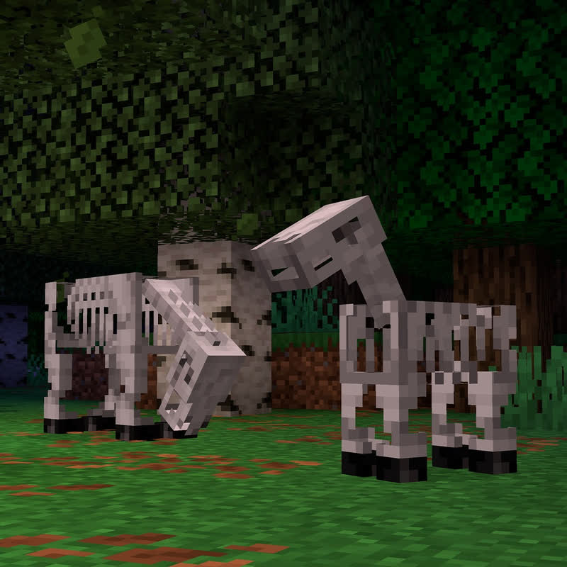 یک اسب اسکلت بچه کنار والدش