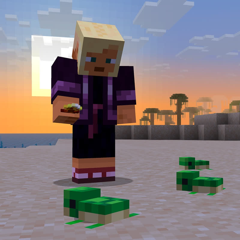  کای در حال غذا دادن قاصدک طلایی به لاک‌پشت‌های بچه