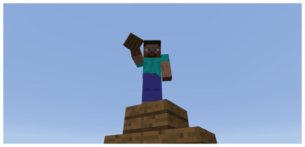 استیو شخصیت اصلی بازی ماینکرفت به همراه یک بلاک در درستش